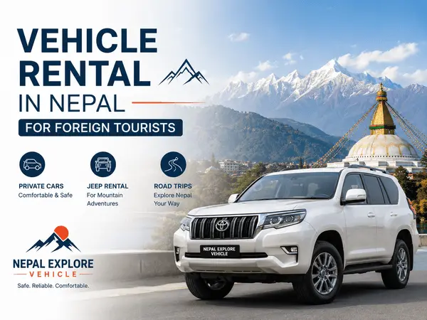 Nepal Explore Vehicle private car rental service with mountain road scenic view
