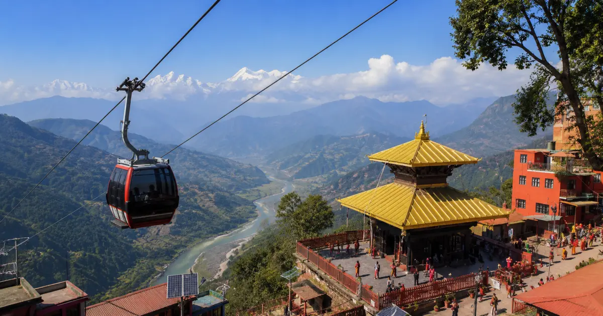 Cable Car Over a Golden Temple Valley